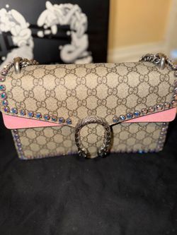 Gucci Pink Original GG Supreme Crystal Embellished Dionysus Shoulder Bag