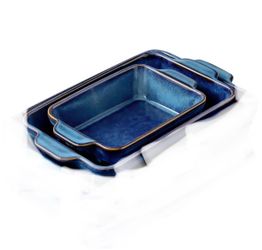 New Open Box Blue KOOV Bakeware Set Ceramic Baking Dish, 2Rectangular Casserole