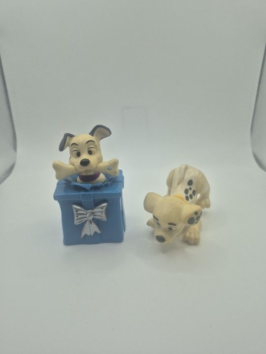 Puppy in Blue Box with Bone and Puppy Yellow Collar 101 Dalmatians McDonalds Toy