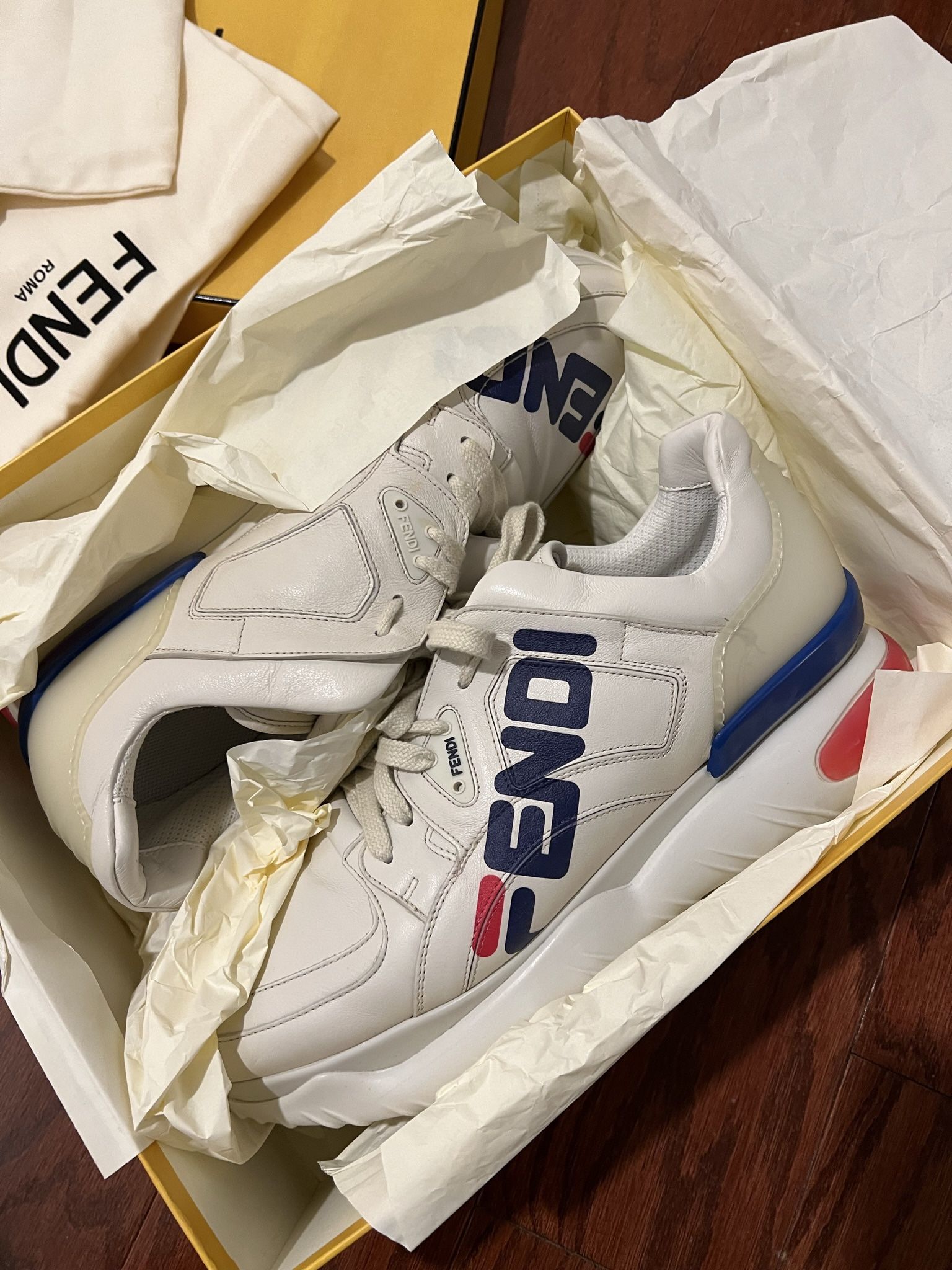 Fendi Mens Chunky Mania Logo Neutral Platform Trainer Sneaker Fendi Size 11