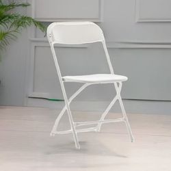 White Plastic Folding Chair – Wedding Event Chair, Halloween Party Seating, Steel Frame