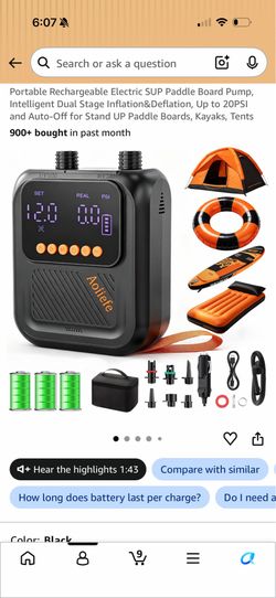 Portable Rechargeable Electric SUP Paddle Board Pump with rechargeable batteries