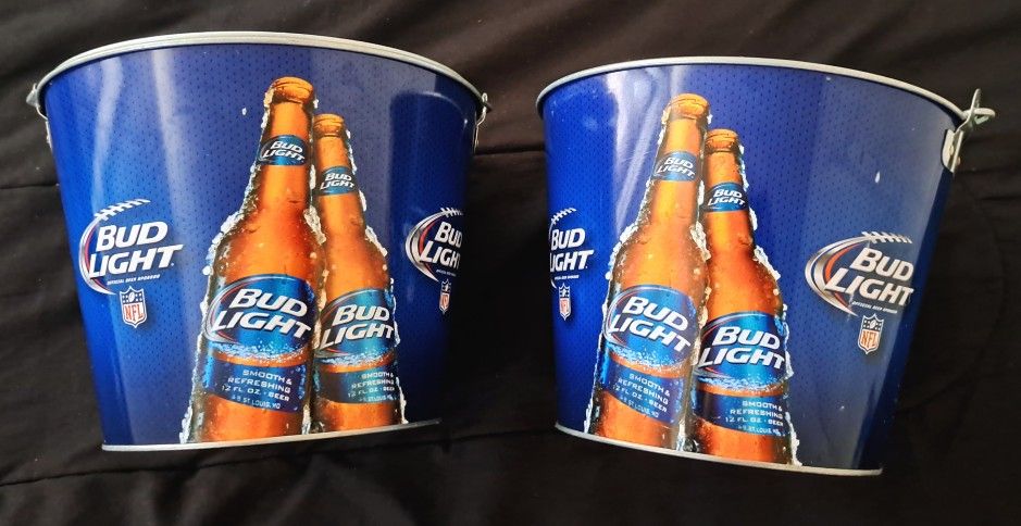Bud Light Beer•NFL•Ice Bucket• Galvanized Metal Party Cooler• Lot of 2