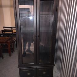 Wood With All Glass Sides And 3 Shelves Also Storage Below