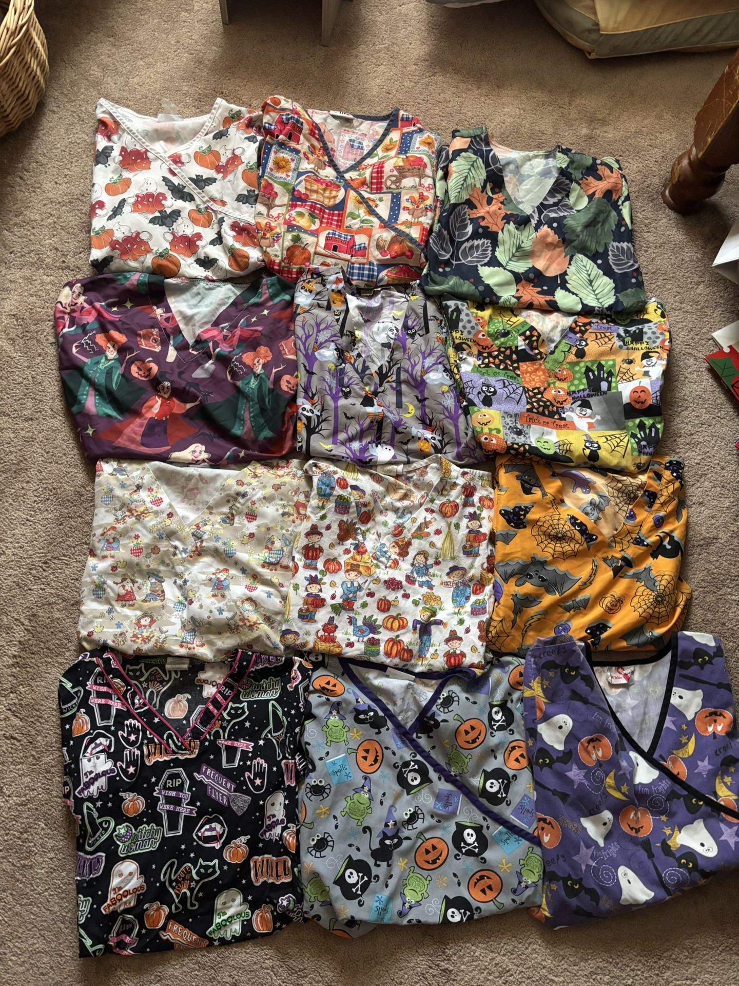 Colorful Fall , Halloween And Steeler Scrubs. Good condition. Will sell separately.