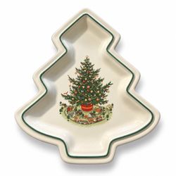 Pfaltzgraff Christmas Heritage Tree Shaped Serving Dish Train Village USA