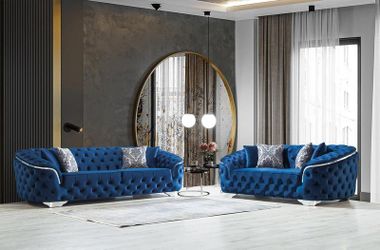 Lupino Blue Velvet Sofa & Loveseat - 2PC