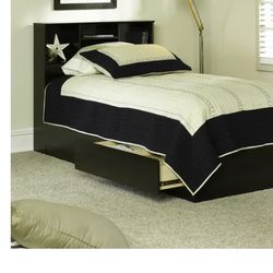 Twin Bed, Twin Mates Bed, W 3 Drawers  And Bookcase Headboard, No Mattress