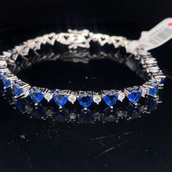 925 Silver CZ Blue Heart Bracelet 10.30g 178497/2