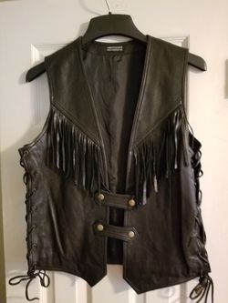 Ladies black leather motorcycle vest