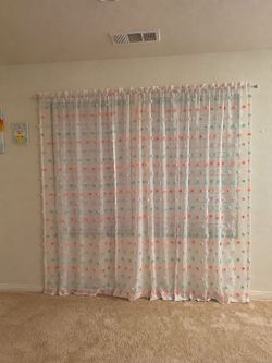 Curtains ( 3 ) kids playroom or bedroom + wall holder whjte bar + 3 wall frames  decoration
