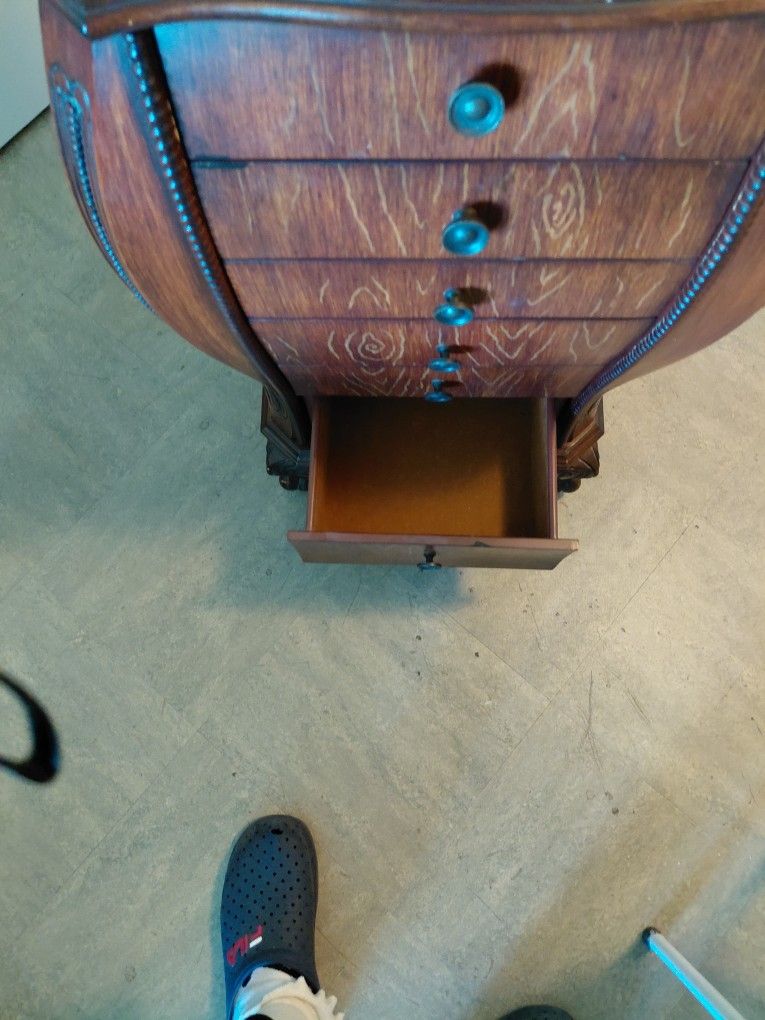 Antique Standing Jewelry Box With Mirror