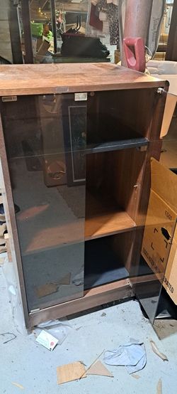 Wooden Stereo Cabinet with Glass Sliding Doors