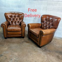 Pair Of Vintage Tufted Leather Churchill Chairs by Walter E Smithe