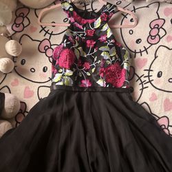 Eva USA Black Halter Neck Cocktail Dress with Floral Embroidery 