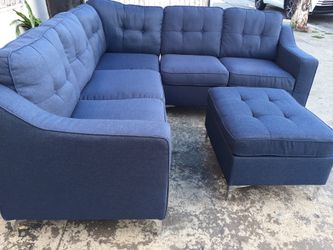 Blue Sectional Sofa w/Pillows