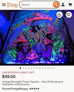 Vintage Pschedelic Black Light Poster Trippy Rare Fabric 27  1/2" by 22"