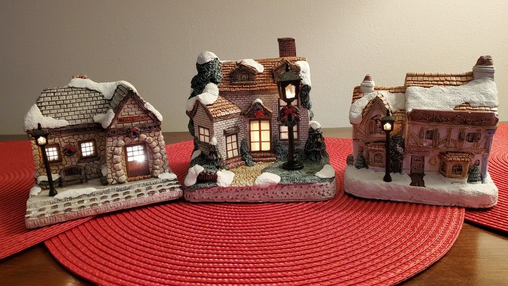 Three Lighted Christamas Houses