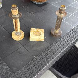Juego Candelabro Vintage Mármol And Brass 