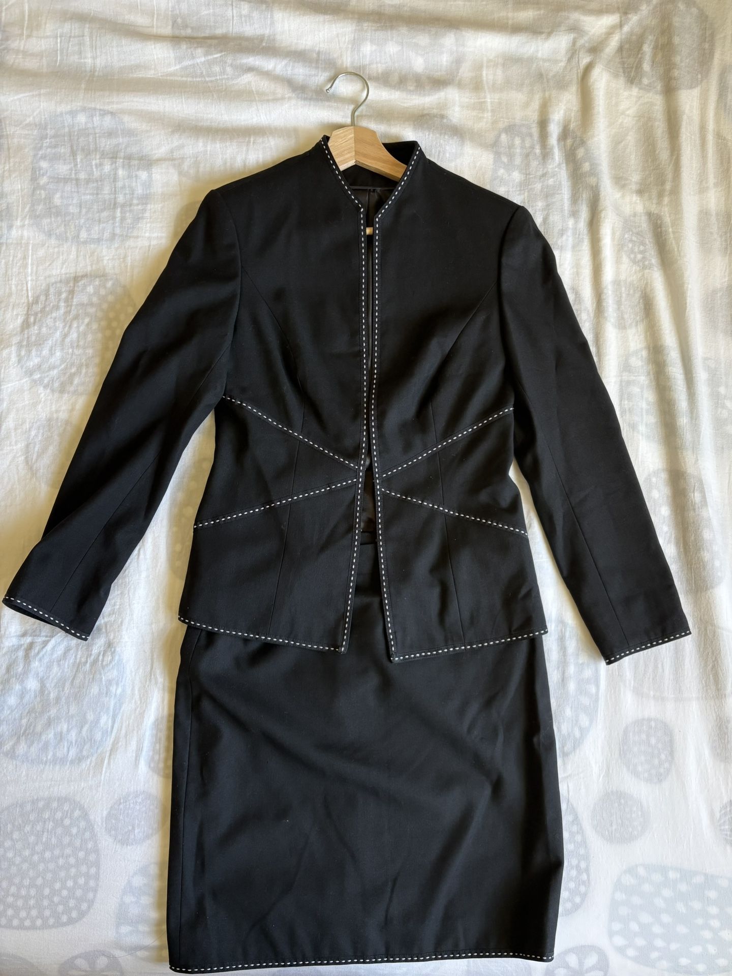 Elegant Black Women's Jacket with White Stitching