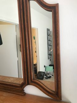 Vintage Trifold solid oak vanity mirror