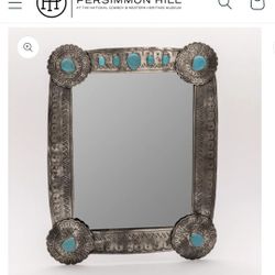 Stamped Vanity Mirror With Turquoise 