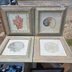 Set of 4 Coastal Framed Wall Art Prints