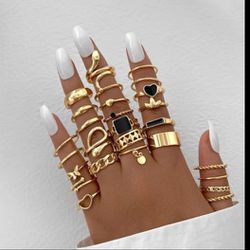 A set of 27 women's gold Black Enamel Heart rings ring band gift
