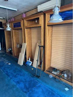 11 Oak 7’ tall cabinets in great condition