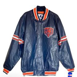 Starter Chicago Bears Leather Jacket Size Large New Blue Orange