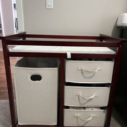 Baby Changing Table With Laundry Hamper And Storage Drawers