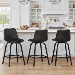 Upgrade Swivel Bar Stools Set of 3, 26 Inch Counter Height Bar Stools. Black 