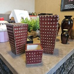 3 set of Red Pottery Ceramic Vessel Pot