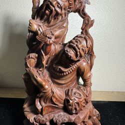 High Quality Qing Dynasty Chinese Hard Wood Shoulao Statue