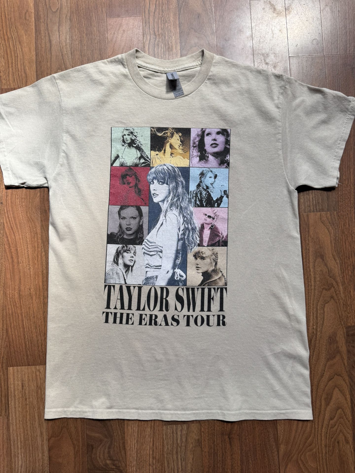 Taylor Swift The Eras Tour T Shirt Beige MED Cities Two Sided Concert Gildan