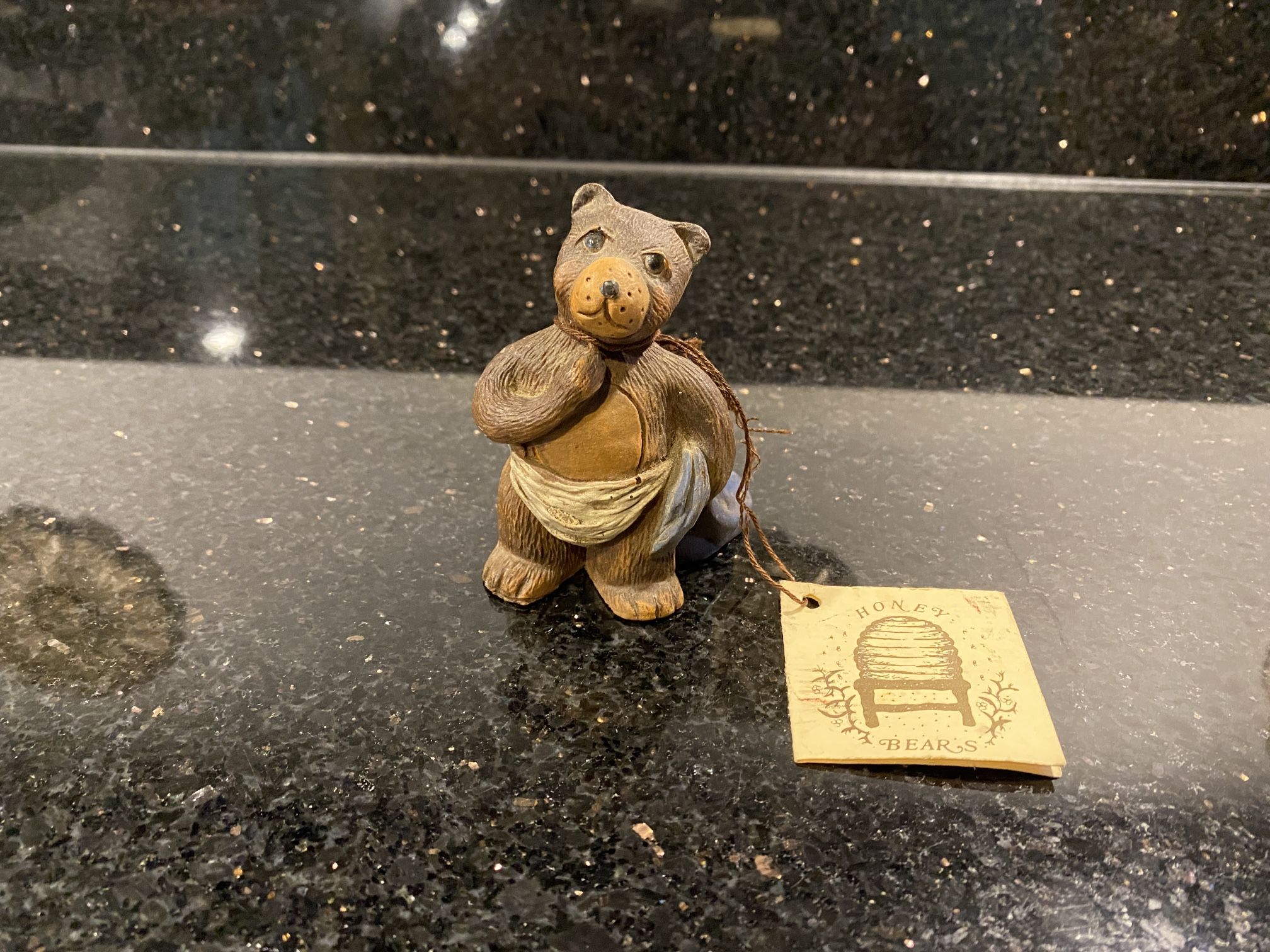 Baby Bear Figure from Honey Bears Collection Vintage Handmade-Painted Ceramic 3”
