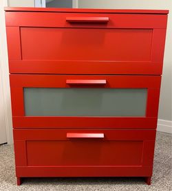 IKEA Red 3-Drawer Dresser with Frosted Glass Panel