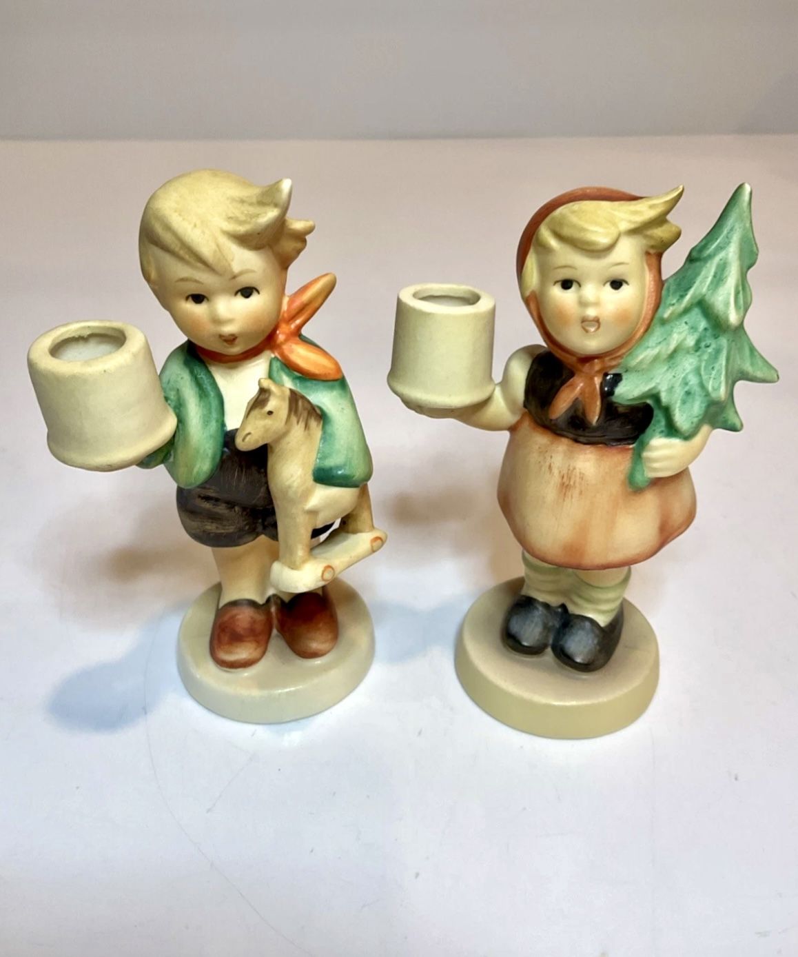 Goebel Hummel Advent Girl With Tree and Boy With Toy Figurines, West Germany