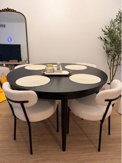 Black Round Wooden Dining Table – 54” Diameter