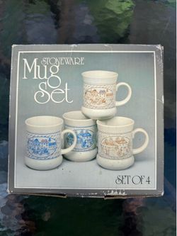 Vintage Stoneware Mug Set of 4