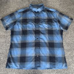 Kuhl Response Shirt Mens XL Blue Plaid Short Sleeve Button Up Hiking Outdoor