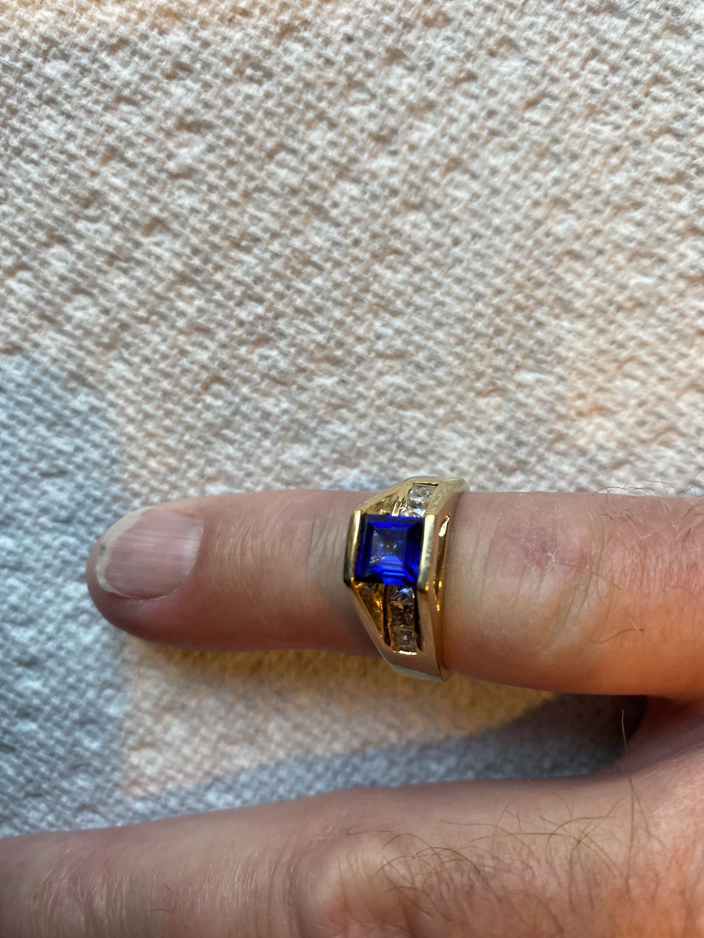 Ladies 14k Yellow Gold, Blue Sapphire & Cz Ring