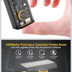 Portable Charger 10000mAh,22.5W Fast Charging Small Power Bank,Transparent External Battery Pack,Input/Output External USB C Portable Phone Charger fo