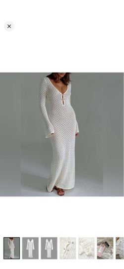 New with Tag, SMALL Micas white textured knit midi dress with bell sleeves