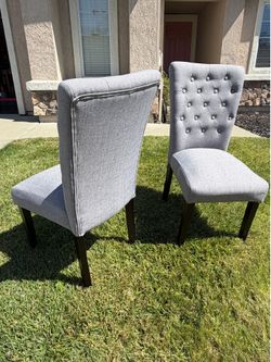 Set of 2 Light Gray Button-Tufted Dining Chairs – $60