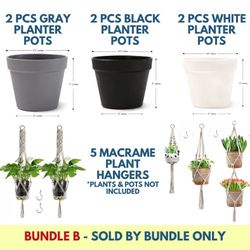 Brand New Hobbymate Bundle A - 6 Planter Pots & 3 Macrame Plant Hangers