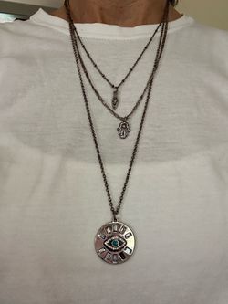 Layered silver-toned Evil Eye Hamsa Pendant Necklace set