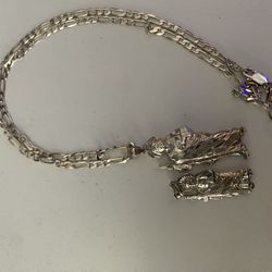 SILVER 925 Necklace With Two Pendants And Broken Silver Ring 