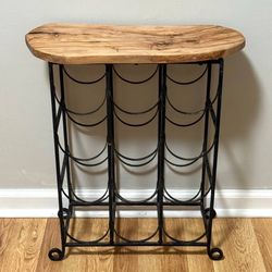 Live Edge Wood And Wrought Iron Metal 12 Wine Bottle Holder Rack Stand Accent Table