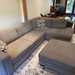 Grey Fabric Sectional Sofa With Ottoman